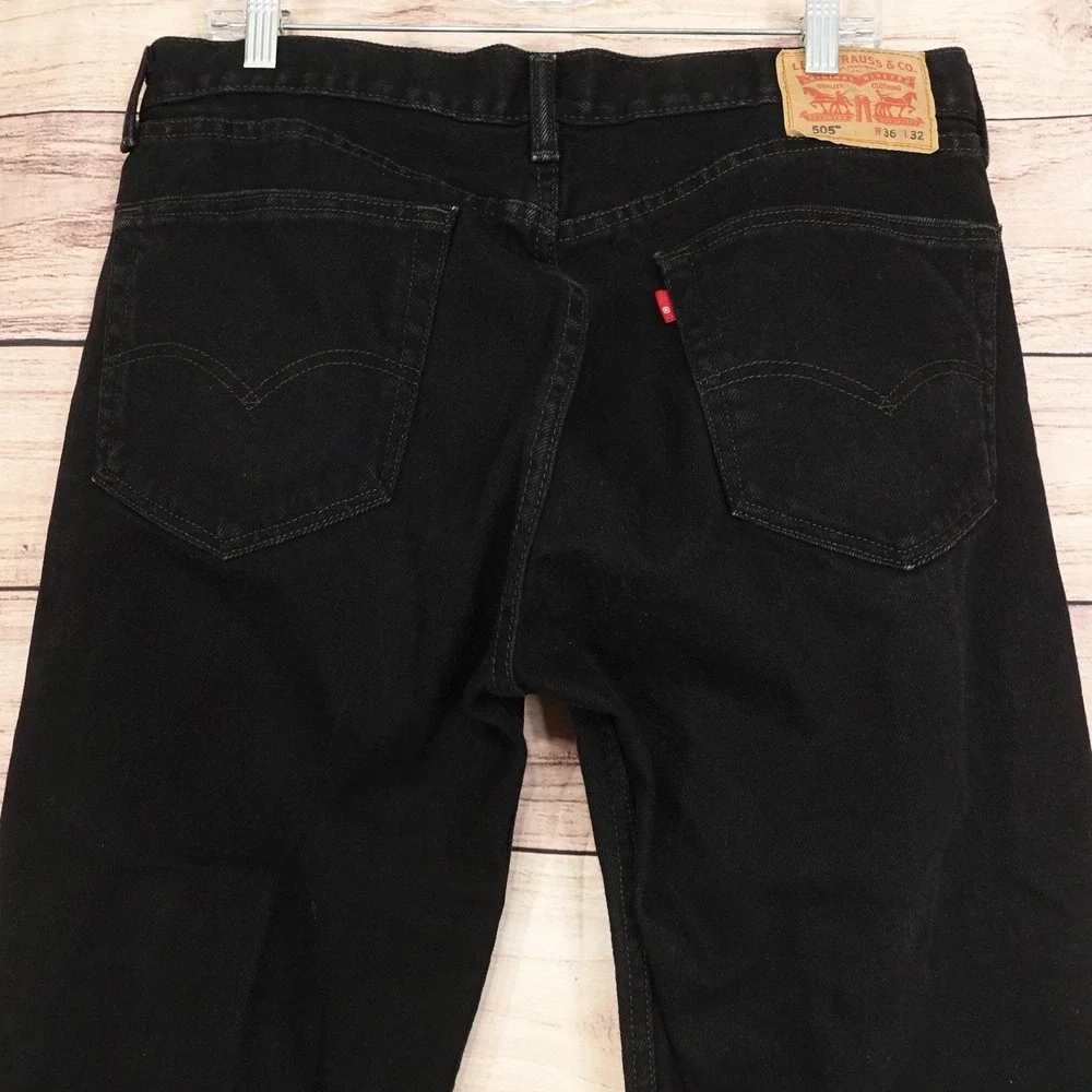 Levis 505 Jeans Mens 36x32 Black Dark Wash Regular Fit Straight Denim Pants